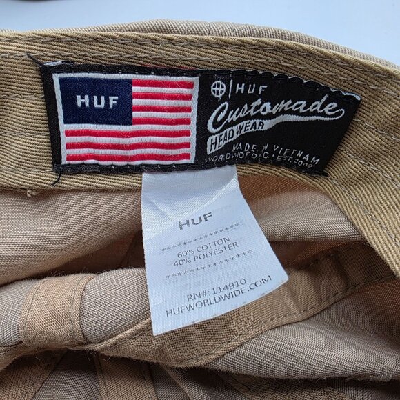 HUF Script Curved Beige Pink Cotton Adjustable Strapback Hat Cap Casual - Picture 7 of 9
